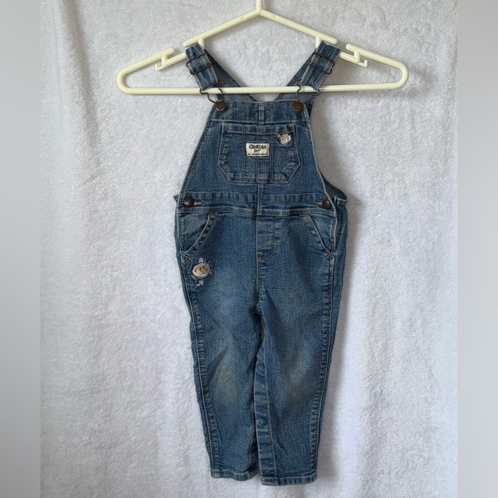 OshKosh B’Gosh size 18 months blue denim floral overalls
